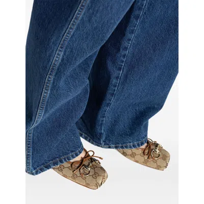 Gucci Women Gg Fabric Ballerinas With Iconic Horsebit In Brown