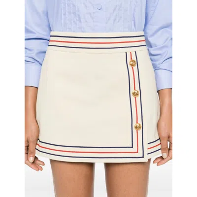 Gucci Gold-tone Buttoned High-waisted Wrap Skirt In White