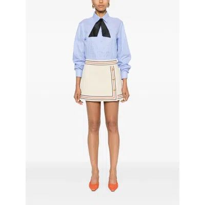 Gucci Gold-tone Buttoned High-waisted Wrap Skirt In White