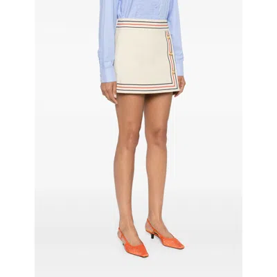 Gucci Gold-tone Buttoned High-waisted Wrap Skirt In White