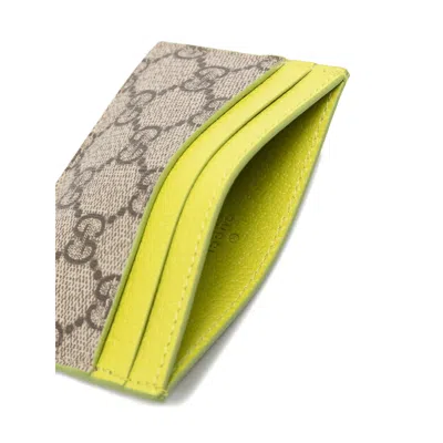 Gucci Men Beige Card Holder With Leather Finishes And All-over Gg Motif In Gg Canvas Man In Brown