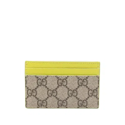 Gucci Men Beige Card Holder With Leather Finishes And All-over Gg Motif In Gg Canvas Man In Brown