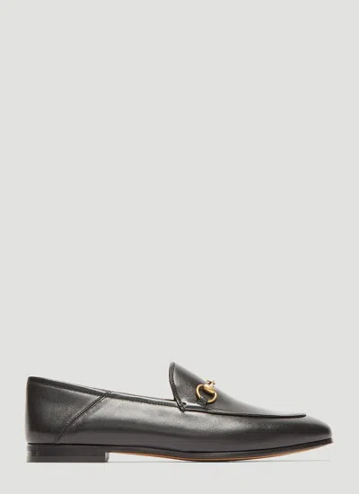 Gucci Women Black Calf Leather Moc Stitching Signature Horsebit Detail Almond Toe Slip-on Style Bran