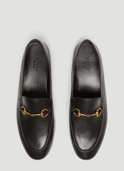 Gucci Women Black Calf Leather Moc Stitching Signature Horsebit Detail Almond Toe Slip-on Style Bran