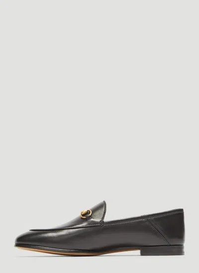 Gucci Women Black Calf Leather Moc Stitching Signature Horsebit Detail Almond Toe Slip-on Style Bran