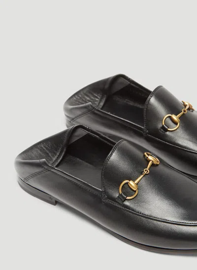 Gucci Women Black Calf Leather Moc Stitching Signature Horsebit Detail Almond Toe Slip-on Style Bran