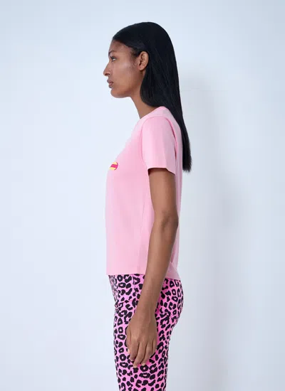 Gucci Women Pink Crewneck T-shirt With Logo Print On The Front In Cotton Woman