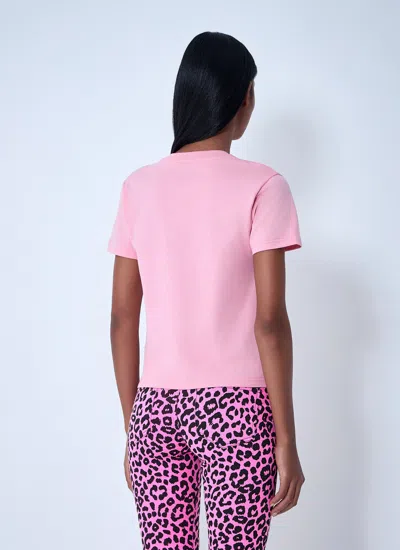 Gucci Women Pink Crewneck T-shirt With Logo Print On The Front In Cotton Woman