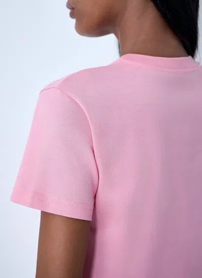 Gucci Women Pink Crewneck T-shirt With Logo Print On The Front In Cotton Woman