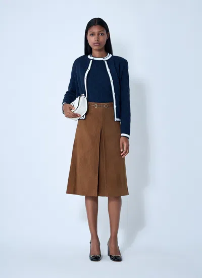 Gucci Women Suede Midi Skirt In Brown