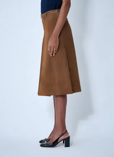 Gucci Women Suede Midi Skirt In Brown