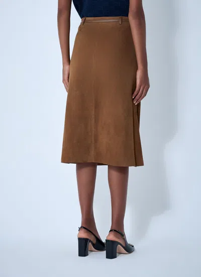 Gucci Women Suede Midi Skirt In Brown