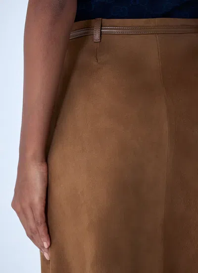 Gucci Women Suede Midi Skirt In Brown