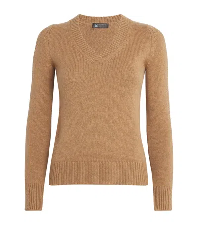 Colombo Kid Cashmere V-neck Sweater In Brown