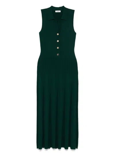 Sandro Womens Polo-collar Button-down Stretch-knit Midi Dress Dark Green
