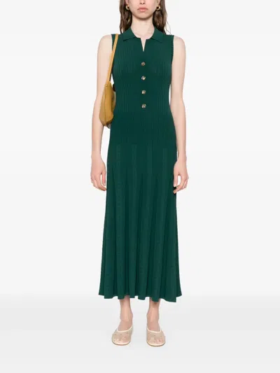 Sandro Womens Polo-collar Button-down Stretch-knit Midi Dress Dark Green