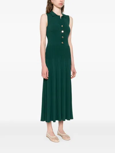 Sandro Womens Polo-collar Button-down Stretch-knit Midi Dress Dark Green