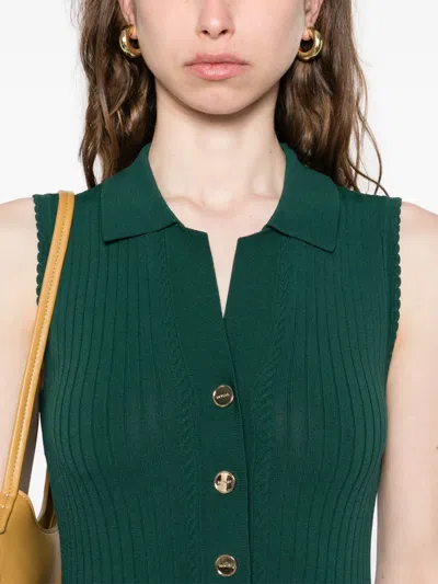 Sandro Womens Polo-collar Button-down Stretch-knit Midi Dress Dark Green