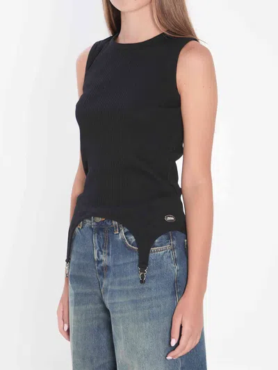 Jean Paul Gaultier Ribbed Cotton Lingerie Garter Top In Black