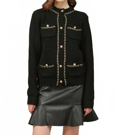 Fate Chain And Gold Button Cardigan In Black In Brown