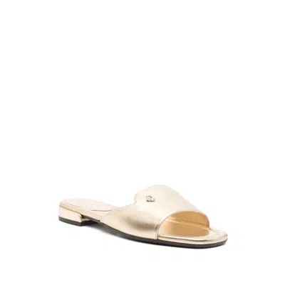 Jimmy Choo Dina Metallic Leather Slides In Gold