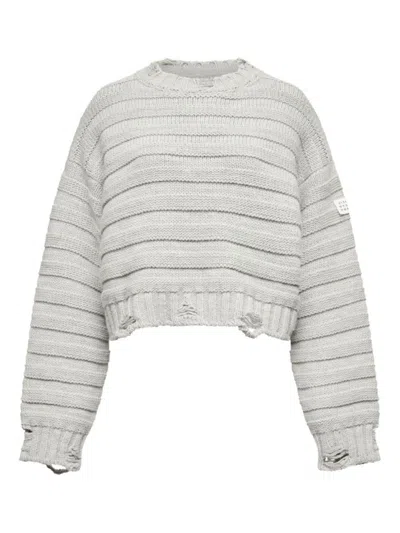 Mm6 Maison Margiela Mm6 By Maison Margiela Cropped Grey Sweater With Ribbed Knit In Gray