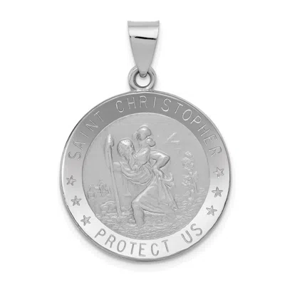 Diamond2deal 14k White Gold Polished Satin St Christopher Medal Hollow Pendant In White