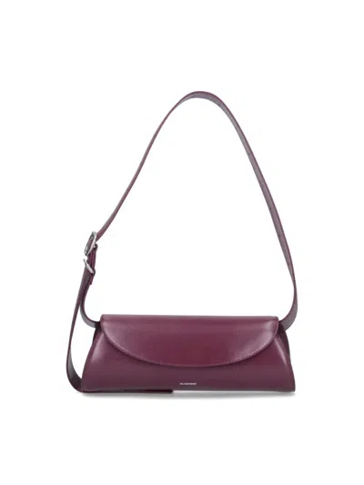 Jil Sander Small Rectangular Shoulder Bag With Adjustable Strap In Burgundy
