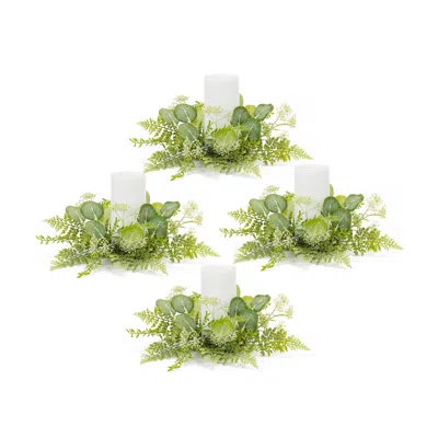 Melrose International Mixed Fern And Eucalyptus Foliage Candle Ring (set Of 4) - Green