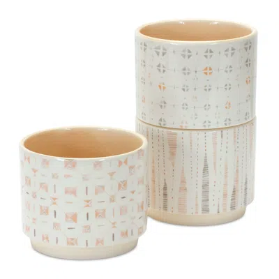 Melrose International Blush Patterned Stacking Pot (set Of 3) - White, Yellow
