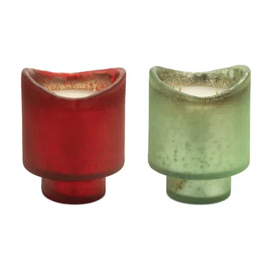 Melrose International Wassail Scented Soy Candle With Frosted Glass Holder (set Of 2) - Red, Green