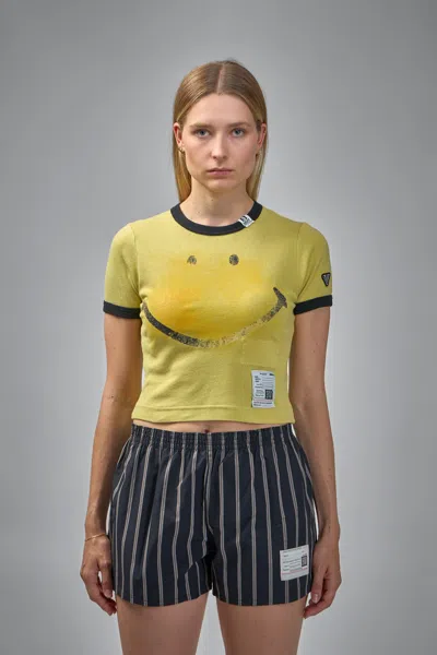 Miharayasuhiro Smily Face Printed Mini Tee In Yellow