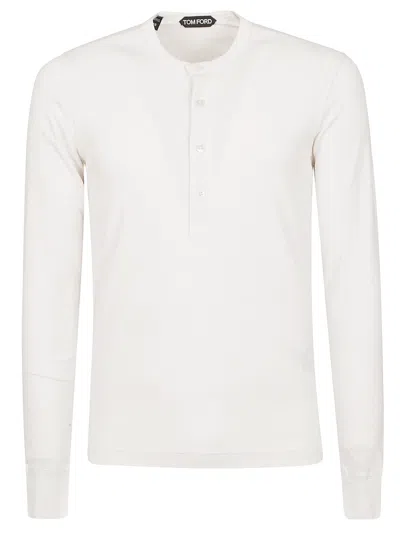 Tom Ford White Stretch-cotton Round-neck Henley T-shirt