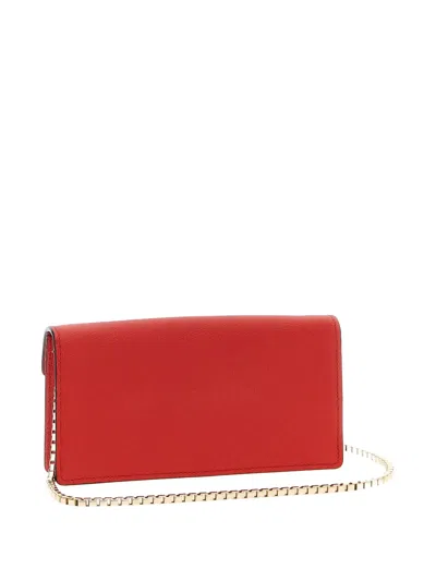 Valextra Chain Strap Rectangular Clutch With Textured Finish In Red