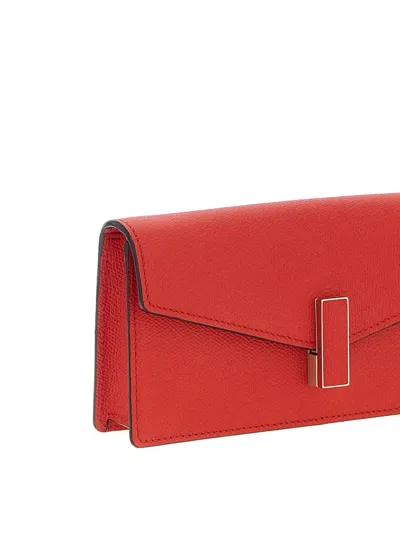 Valextra Chain Strap Rectangular Clutch With Textured Finish In Red
