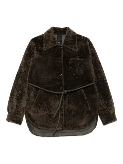 Blancha Belted Shearling Jacket In Brown