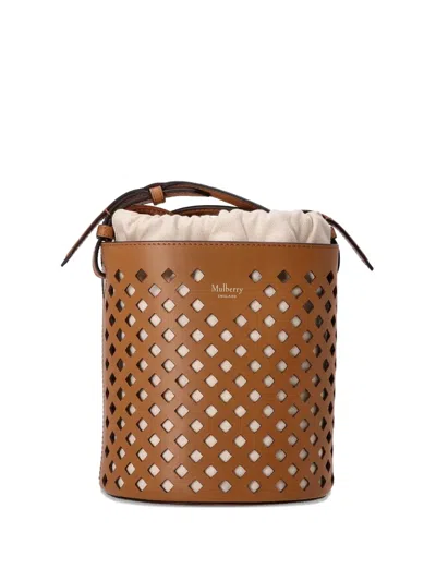 Mulberry Diamond Perforated Leather Bucket Bag In Brown