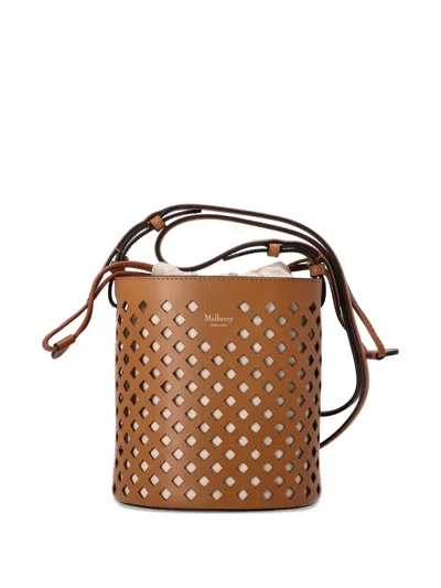 Mulberry Diamond Perforated Leather Bucket Bag In Brown