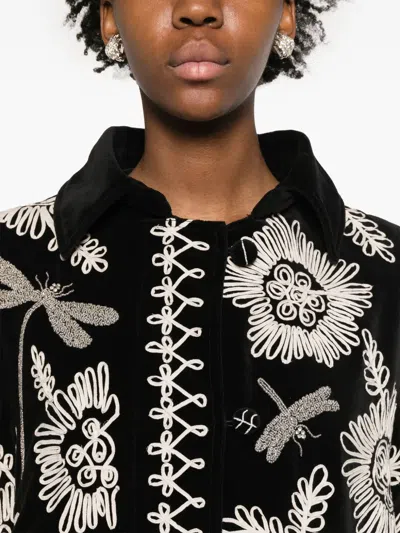 Forte Forte Long Coat With Floral Embroidery And Pockets In Multi