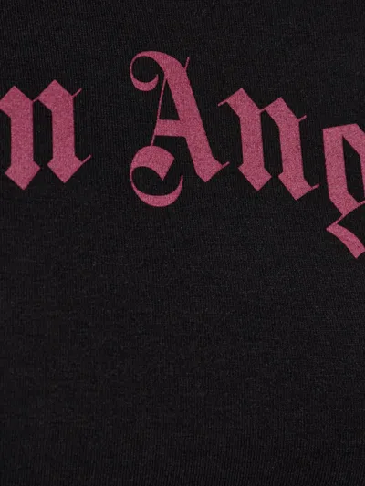 Palm Angels Cropped T-shirt With Gothic Fuchsia Print In Black