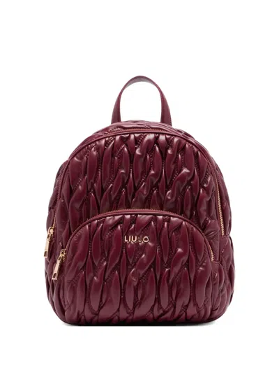 Liu •jo Quilted Burgundy Red Backpack With Adjustable Straps And Logo Plaque In Burgundy