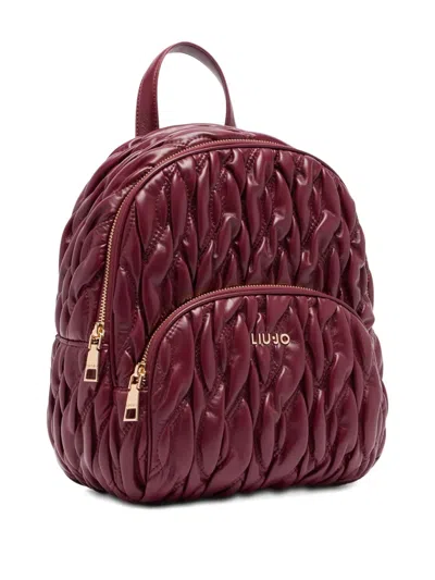 Liu •jo Quilted Burgundy Red Backpack With Adjustable Straps And Logo Plaque In Burgundy