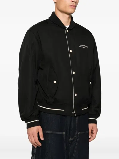 Emporio Armani Nylon Bomber With Logo Embroidery In Black