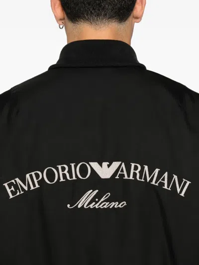 Emporio Armani Nylon Bomber With Logo Embroidery In Black