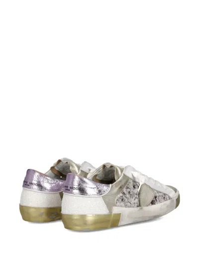 Philippe Model Distressed Leather Sneakers In White