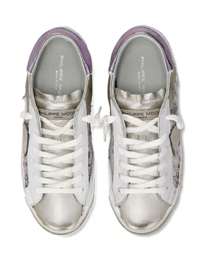 Philippe Model Distressed Leather Sneakers In White