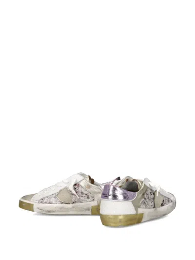 Philippe Model Distressed Leather Sneakers In White