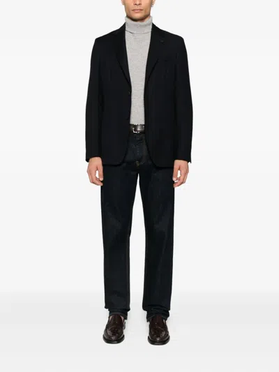 Lardini Structured Blue Blazer With Tailored Fit In Black