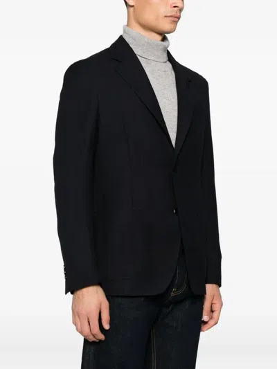 Lardini Structured Blue Blazer With Tailored Fit In Black