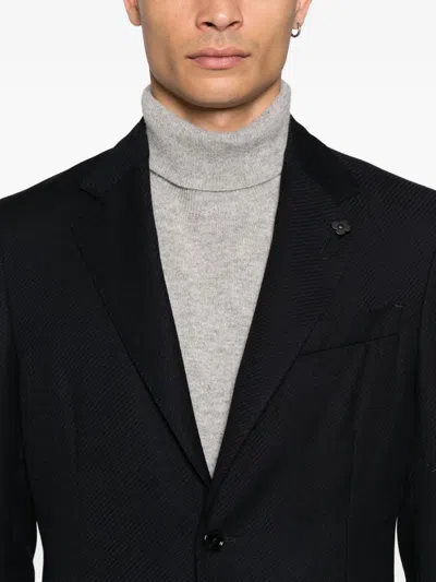 Lardini Structured Blue Blazer With Tailored Fit In Black
